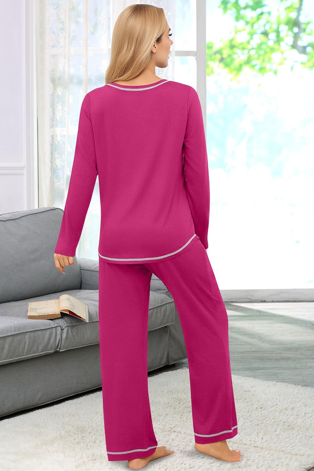 image:imageEkouaer Womens Pajama Sets Long Sleeve 2 Piece Lounge Sets 2026 Fall SXXLRose Red