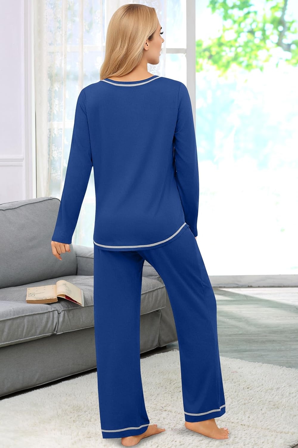 image:imageEkouaer Womens Pajama Sets Long Sleeve 2 Piece Lounge Sets 2026 Fall SXXLSky Blue