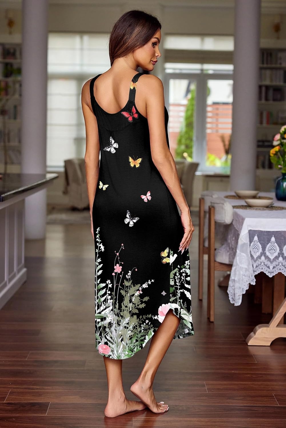 image:imageEkouaer Womens Sleeveless Nightgowns Long Sleep Dress Wide Strap SleepwearGreen Leaf