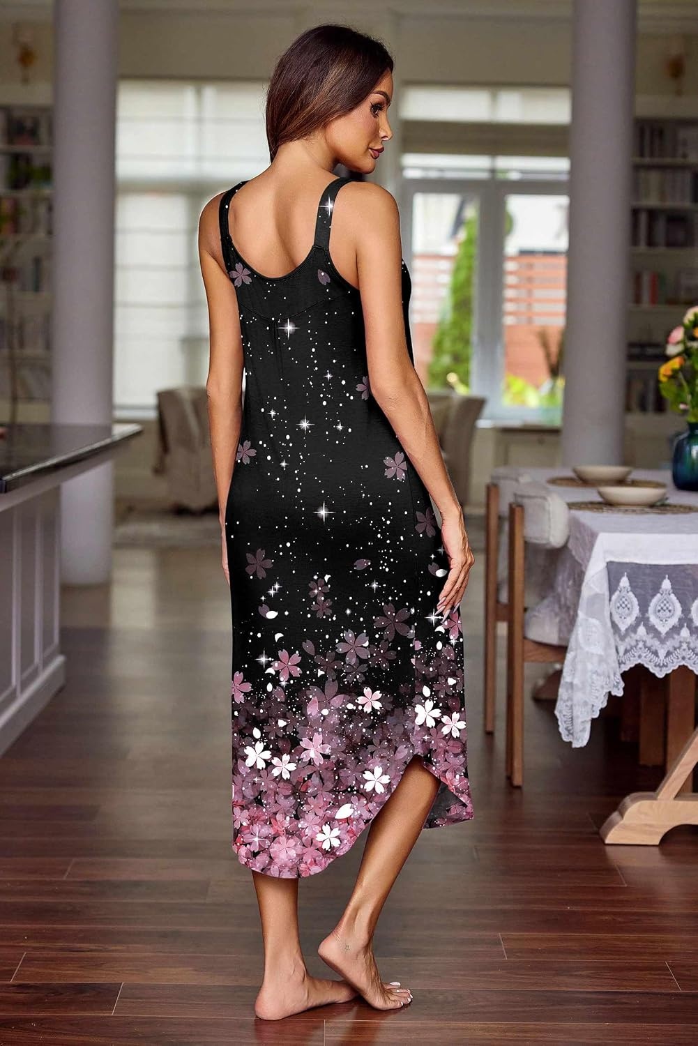 image:imageEkouaer Womens Sleeveless Nightgowns Long Sleep Dress Wide Strap SleepwearSakura
