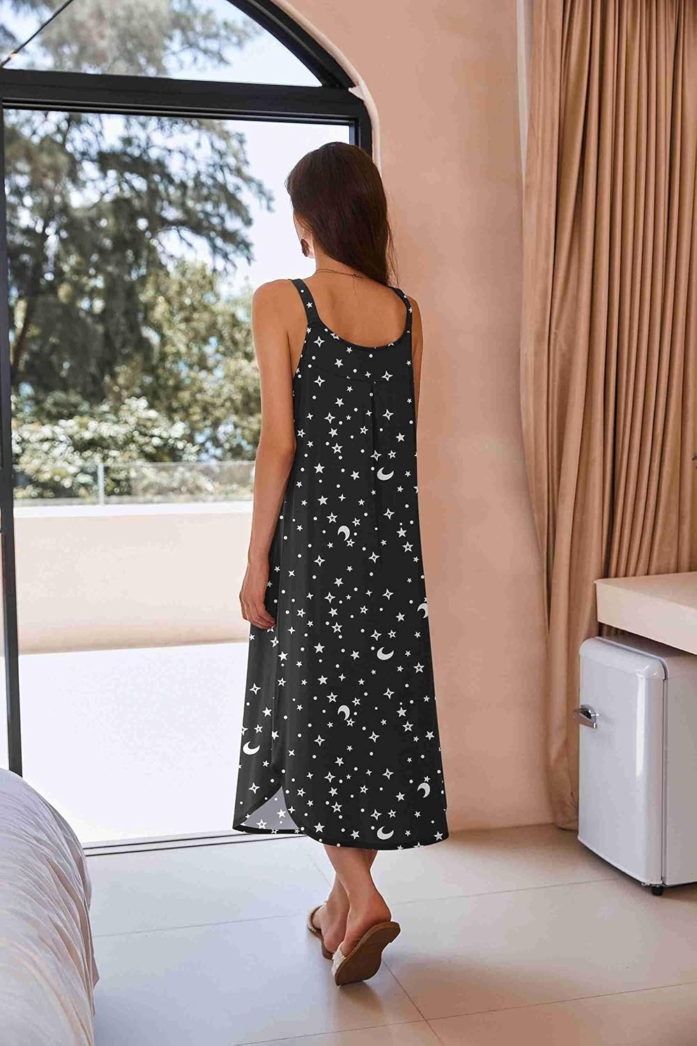 image:imageEkouaer Womens Sleeveless Nightgowns Long Sleep Dress Wide Strap SleepwearStar Moon Print