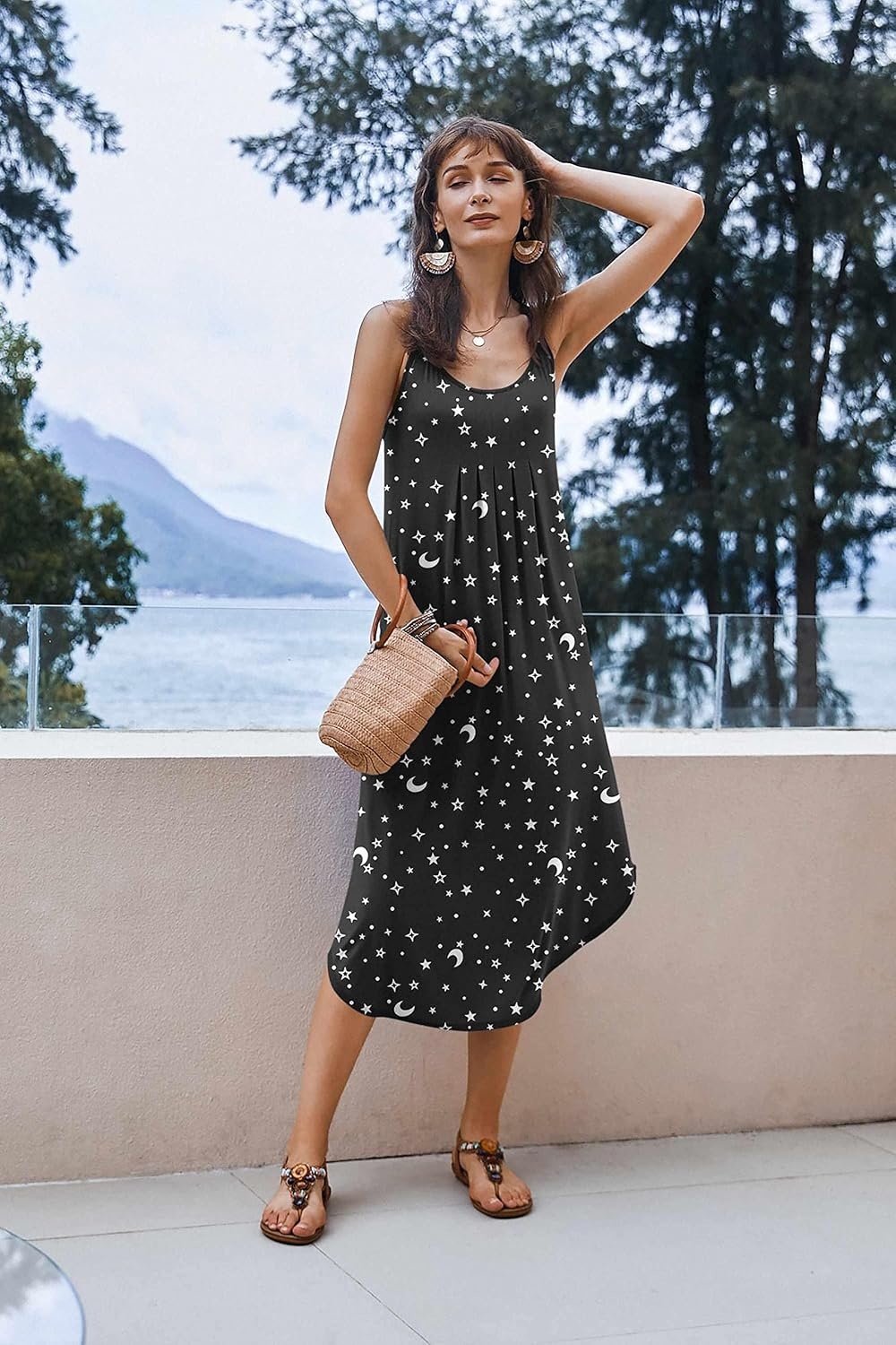 image:imageEkouaer Womens Sleeveless Nightgowns Long Sleep Dress Wide Strap SleepwearStar Moon Print