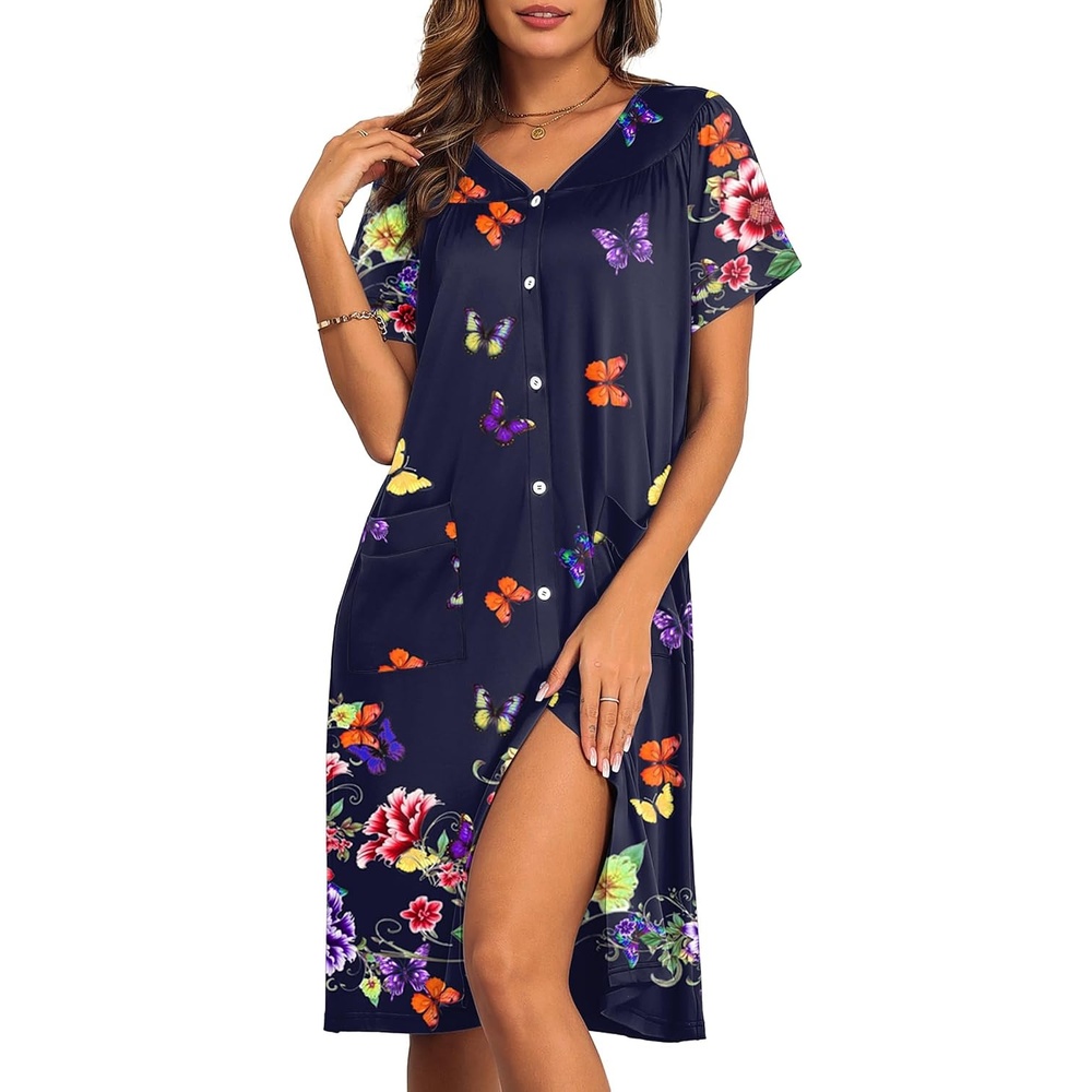 image:imageEkouaer House Dress for Women with Pockets Button Down Nightgowns Moo MoosButterfly Flower