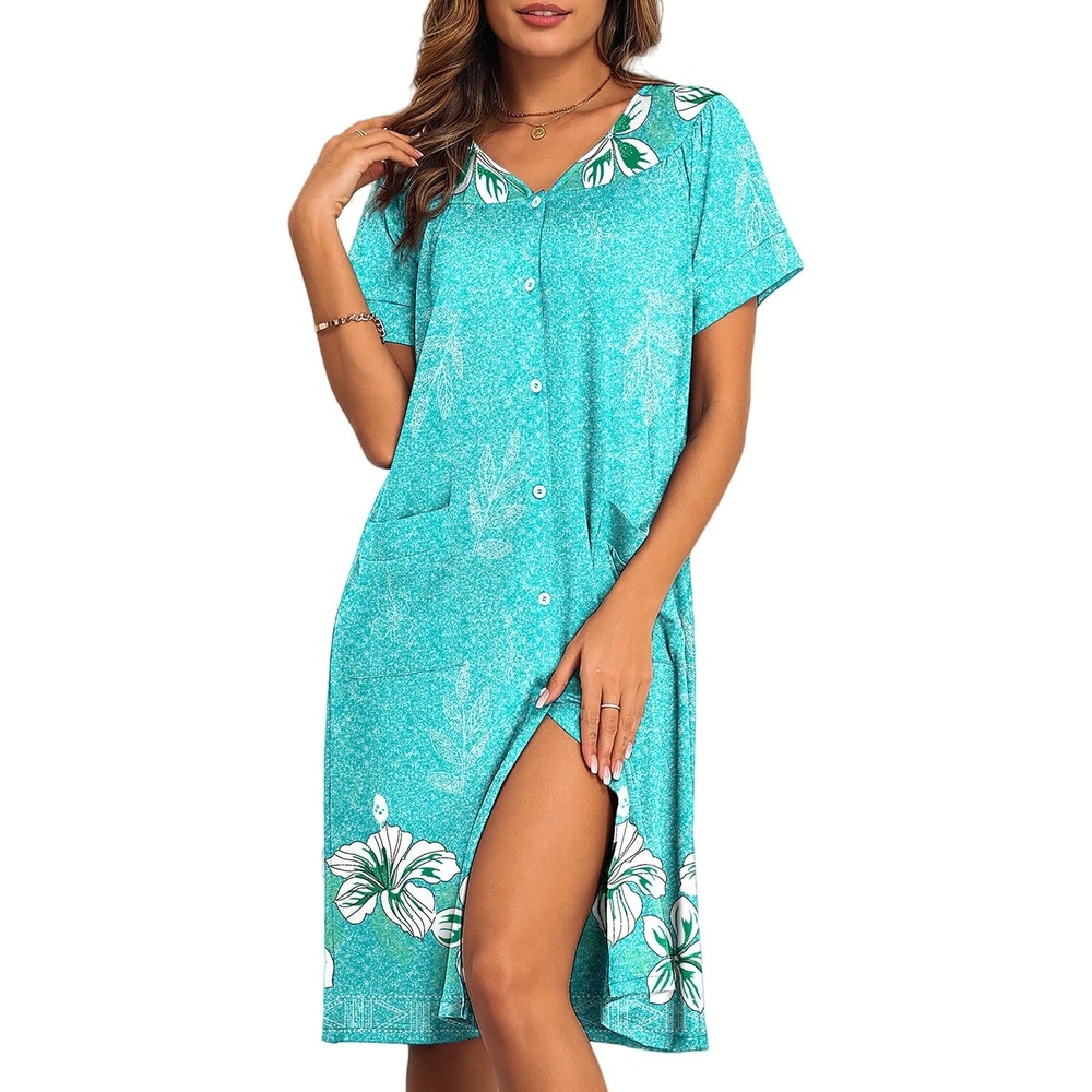 image:imageEkouaer House Dress for Women with Pockets Button Down Nightgowns Moo MoosLight Green Flower
