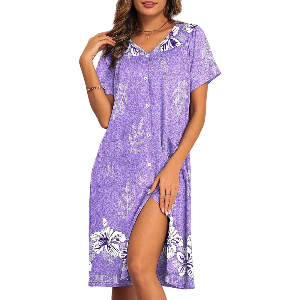image:imageEkouaer House Dress for Women with Pockets Button Down Nightgowns Moo MoosLilac Flower