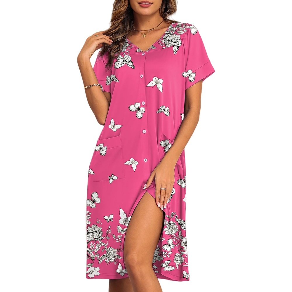 image:imageEkouaer House Dress for Women with Pockets Button Down Nightgowns Moo MoosWhite Butterflies