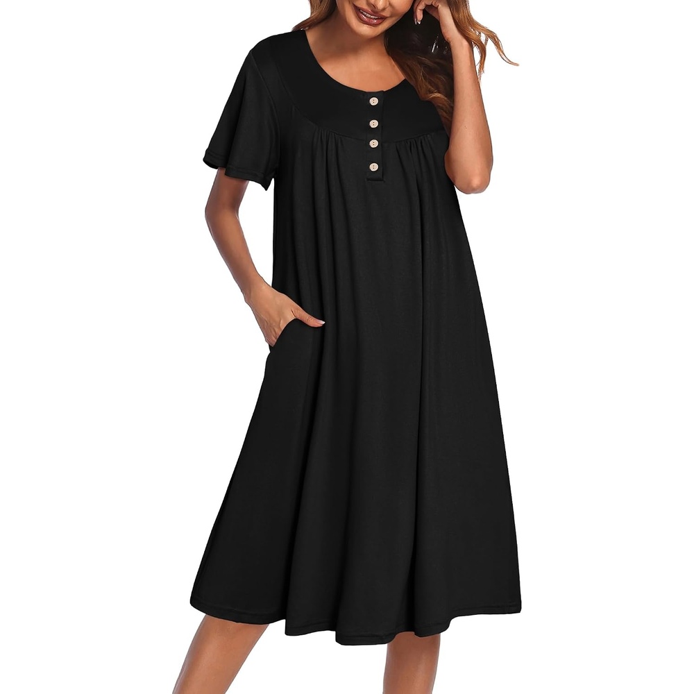 image:imageEkouaer House Dress for Women with Pockets Short Sleeve Moo Moos NightgownsBlack
