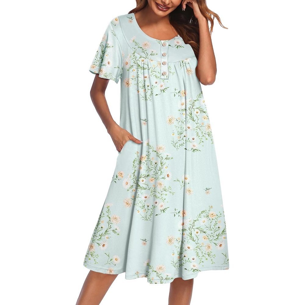 image:imageEkouaer House Dress for Women with Pockets Short Sleeve Moo Moos NightgownsFloral Light Green