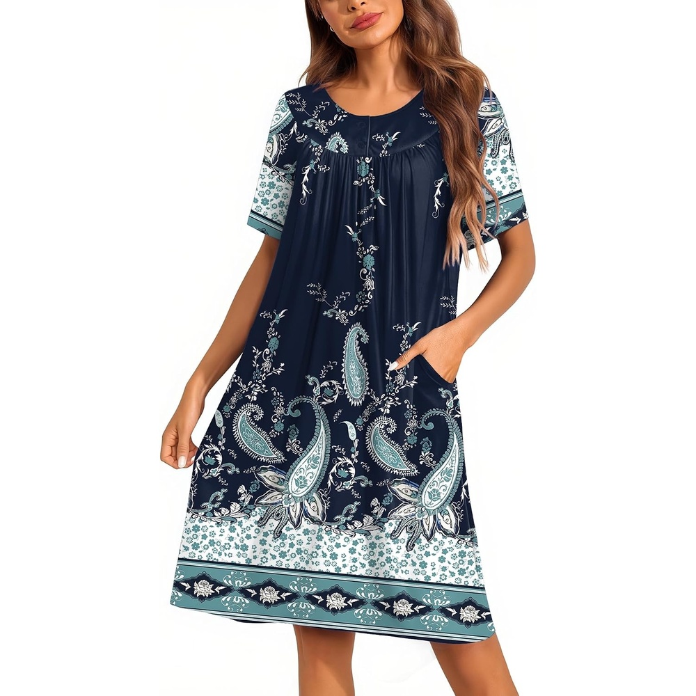 image:imageEkouaer Moo Moos for Women Button House Dresses for Women with Pocket MumuNavy Blue