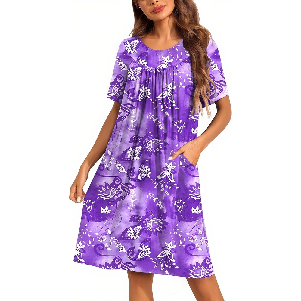 image:imageEkouaer Moo Moos for Women Button House Dresses for Women with Pocket MumuPurple Flower