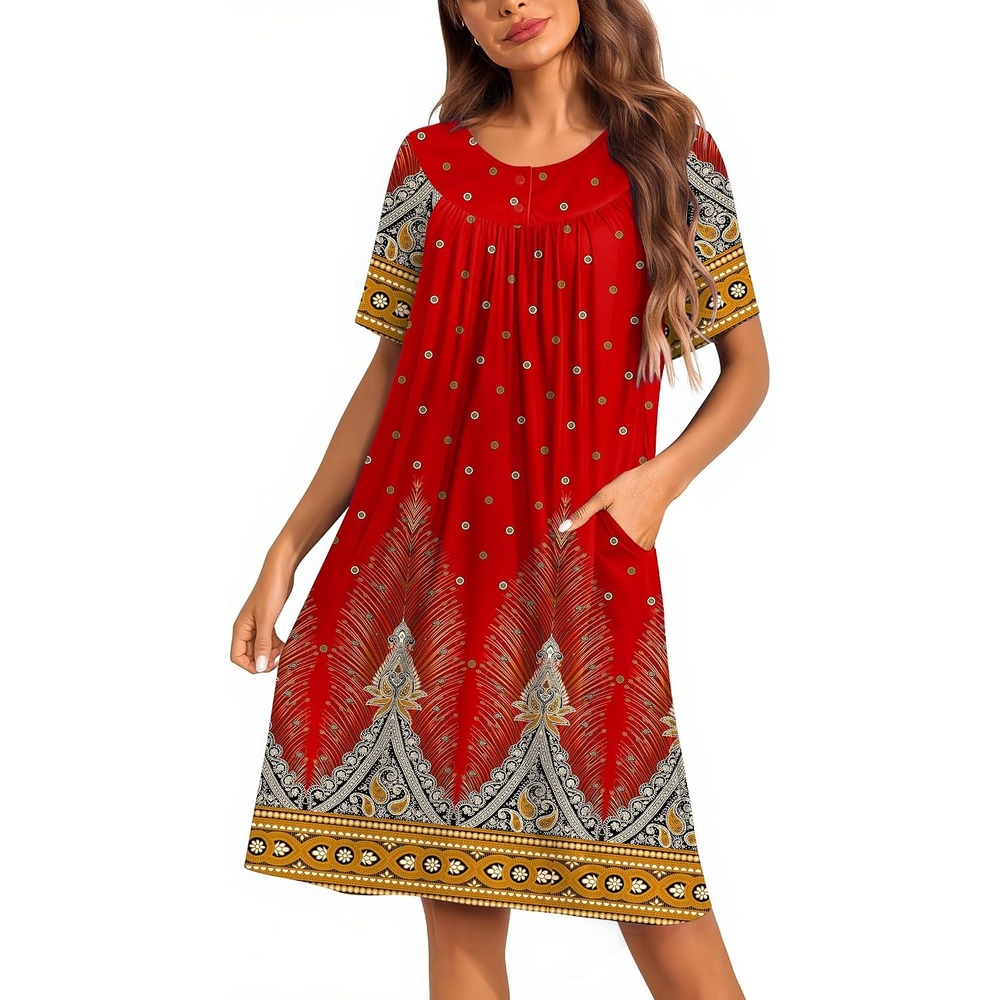 image:imageEkouaer Moo Moos for Women Button House Dresses for Women with Pocket MumuRed Boho