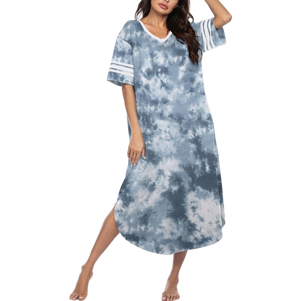 image:imageEkouaer Nightgowns for Women Long Nightgown Plus Size Moo Moos House DressGrey Tie Dye