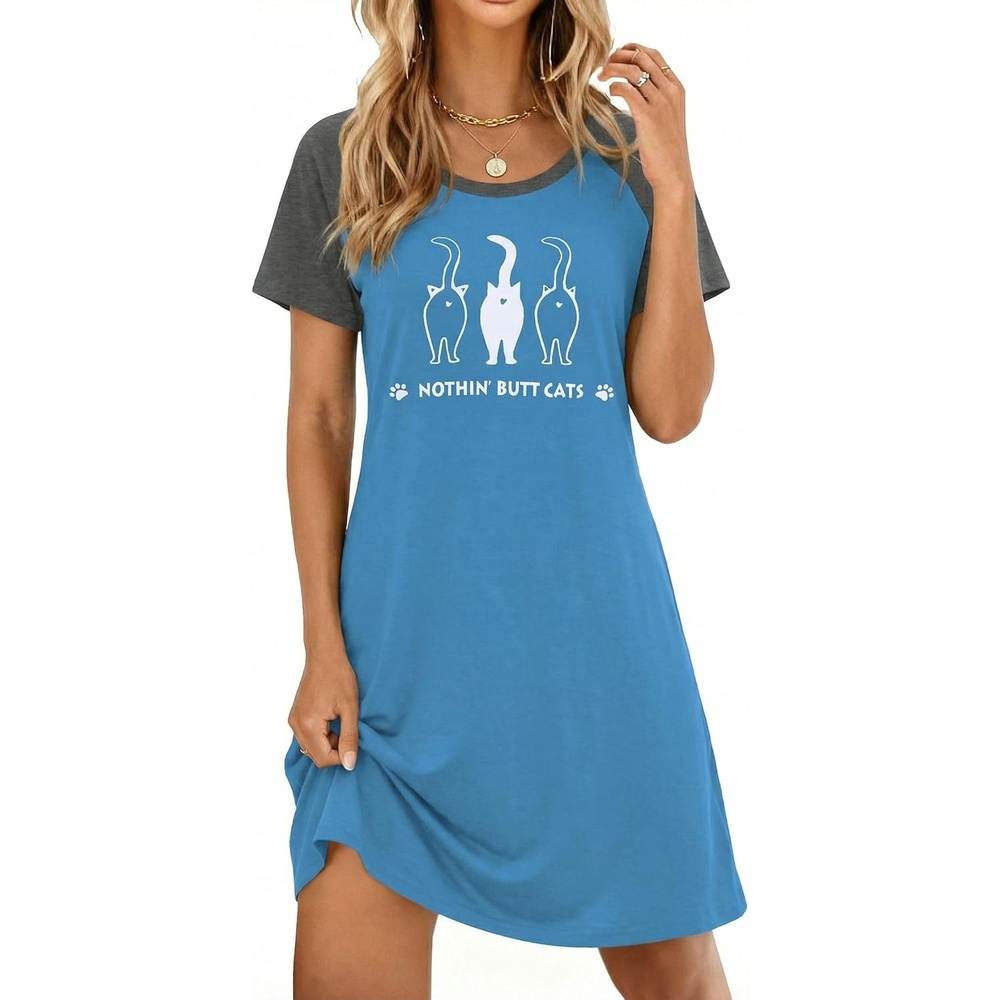 image:imageEkouaer Nightgowns for Women Short Sleeve Night Dress Printed SleepwearAlake Bluecat