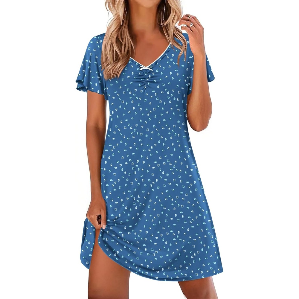 image:imageEkouaer Nightgowns for Women Short Sleeve Night Gown Comfy Sleep ShirtBlue Dog Paw