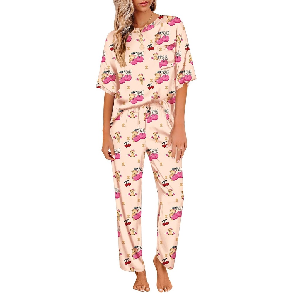 image:imageEkouaer Pajamas for Women Set Silky Satin 2 Piece Lounge Sets with PocketsCherry Teddy