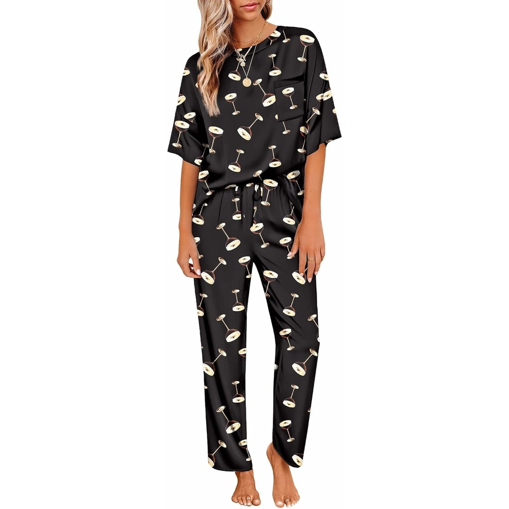 image:imageEkouaer Pajamas for Women Set Silky Satin 2 Piece Lounge Sets with PocketsEspresso Martini