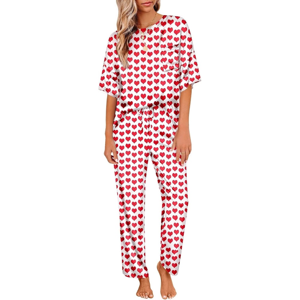 image:imageEkouaer Pajamas for Women Set Silky Satin 2 Piece Lounge Sets with PocketsRed Heart