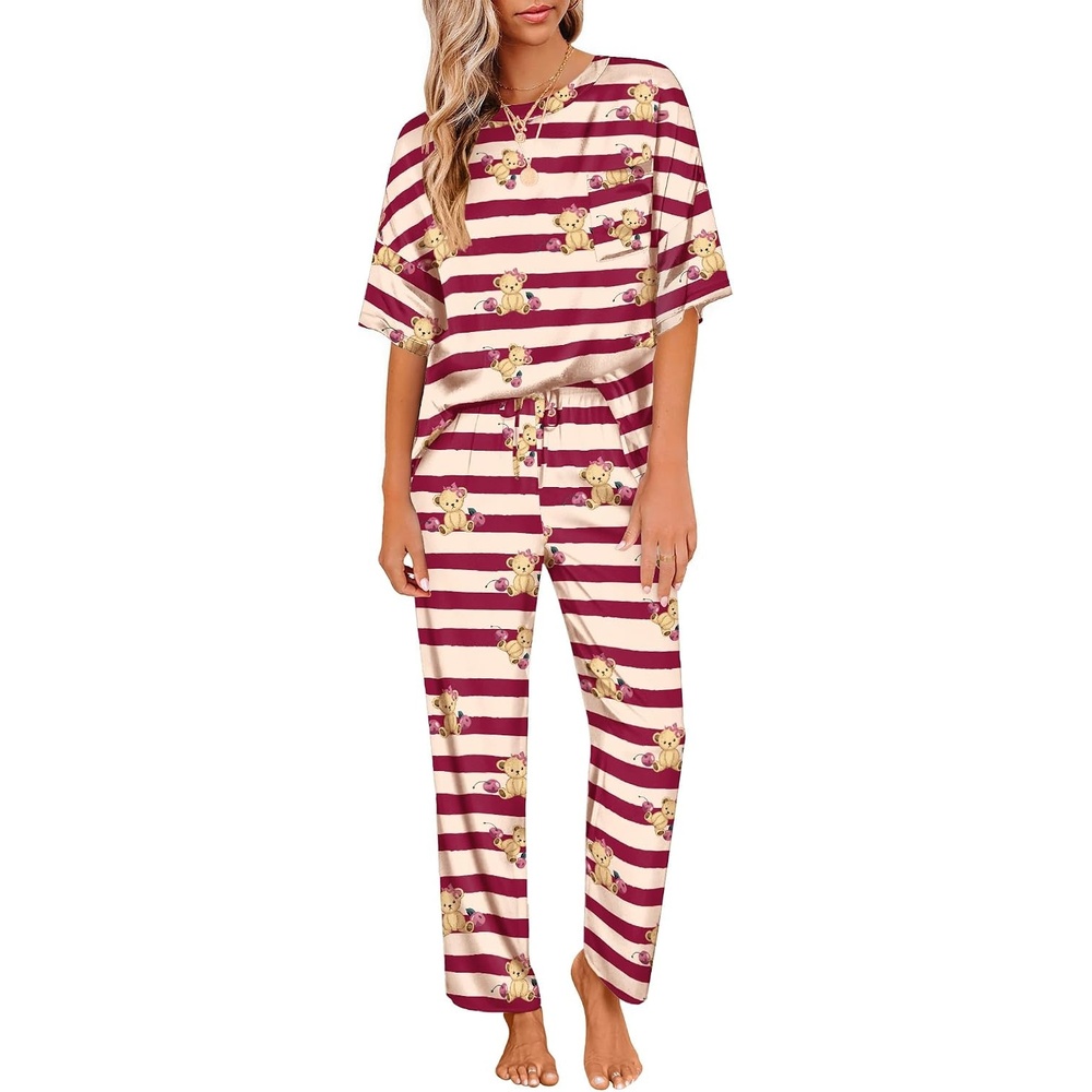 image:imageEkouaer Pajamas for Women Set Silky Satin 2 Piece Lounge Sets with PocketsStriped Teddy