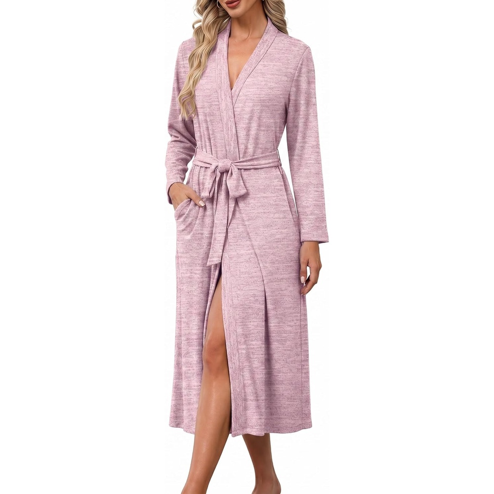 image:imageEkouaer Robes for Women Lightweight Long Bathrobe Soft Knit Bath Robe S2XLLight Pink