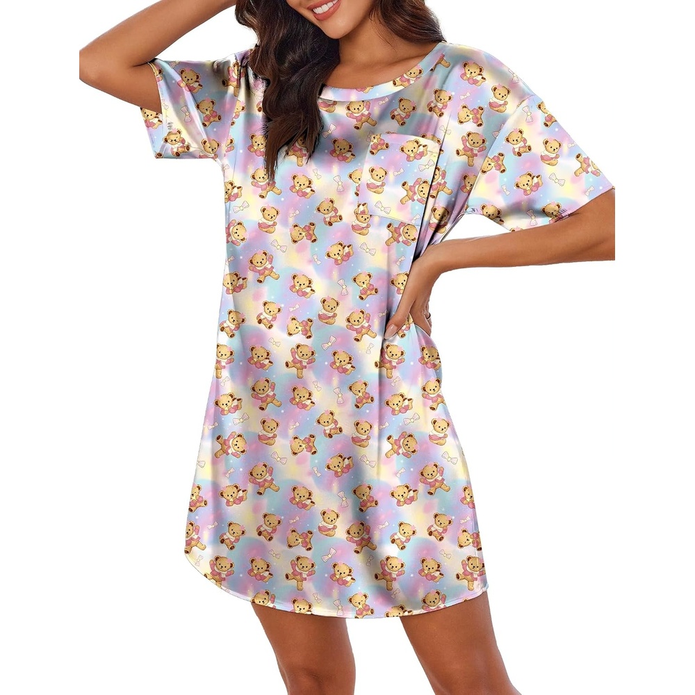 image:imageEkouaer Silk Nightgown for Women Short Sleeve Satin Sleep ShirtsButterfly Teddy