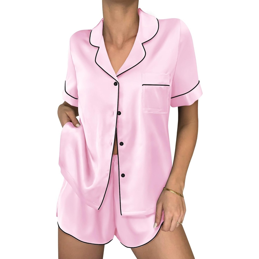 image:imageEkouaer Women Satin Pajama Sets Cute Print Silk Pjs Shorts Sets S4XLPink