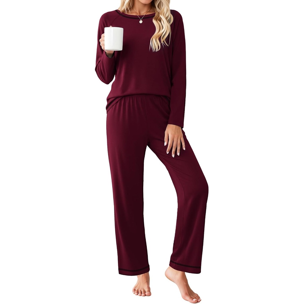 image:imageEkouaer Womens Pajama Sets Long Sleeve 2 Piece Lounge Sets 2026 Fall SXXLDark Red