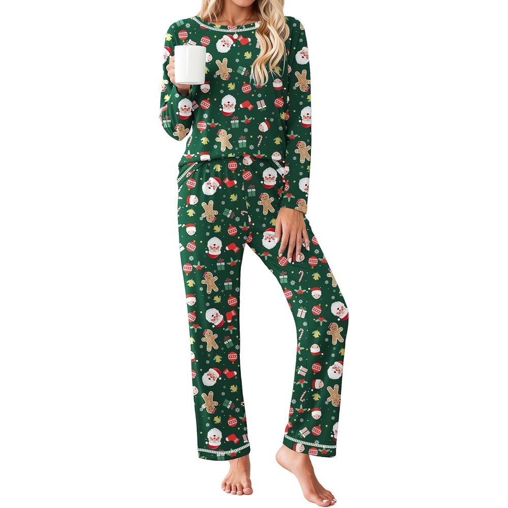 image:imageEkouaer Womens Pajama Sets Long Sleeve 2 Piece Lounge Sets 2026 Fall SXXLGreen Christmas Print