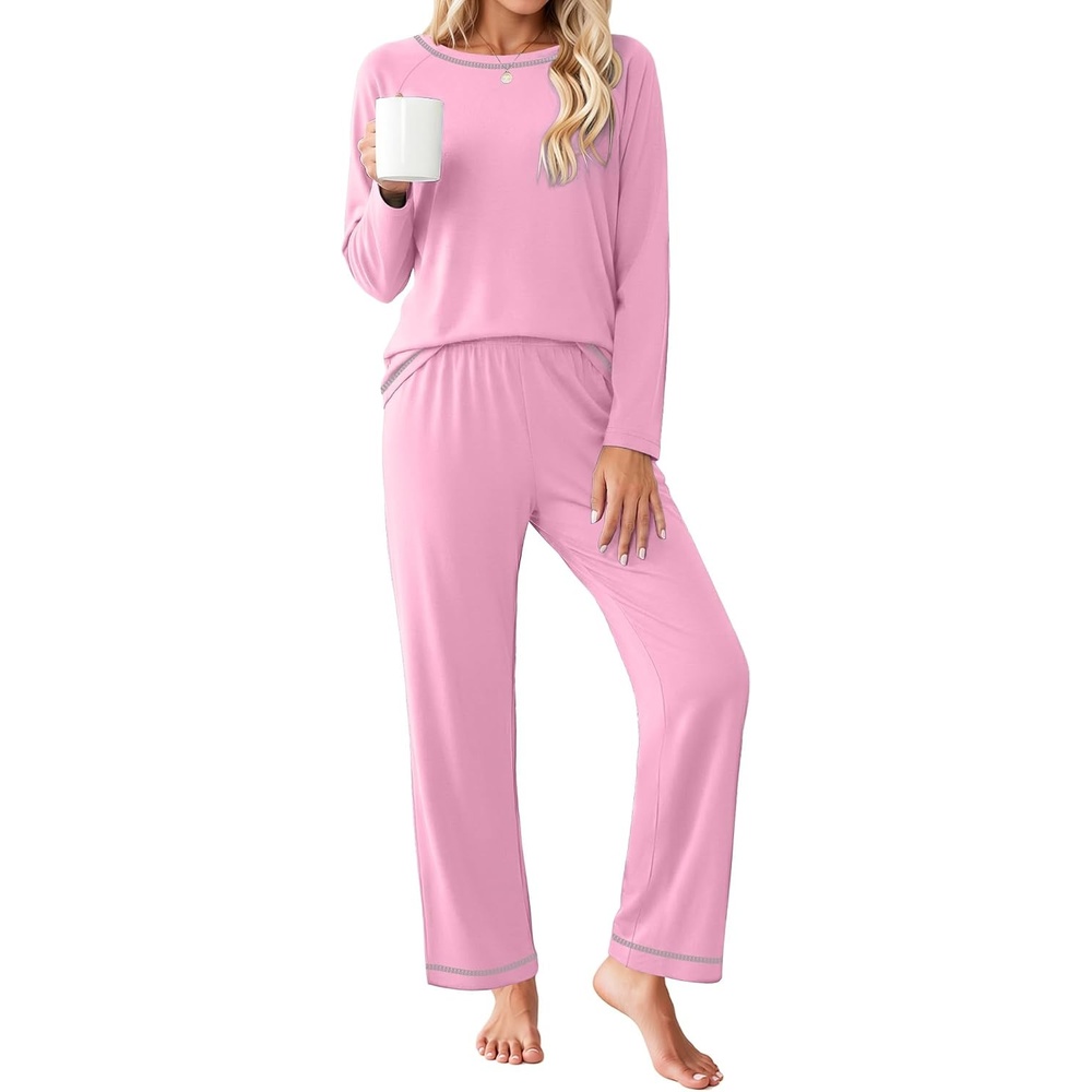 image:imageEkouaer Womens Pajama Sets Long Sleeve 2 Piece Lounge Sets 2026 Fall SXXLPink