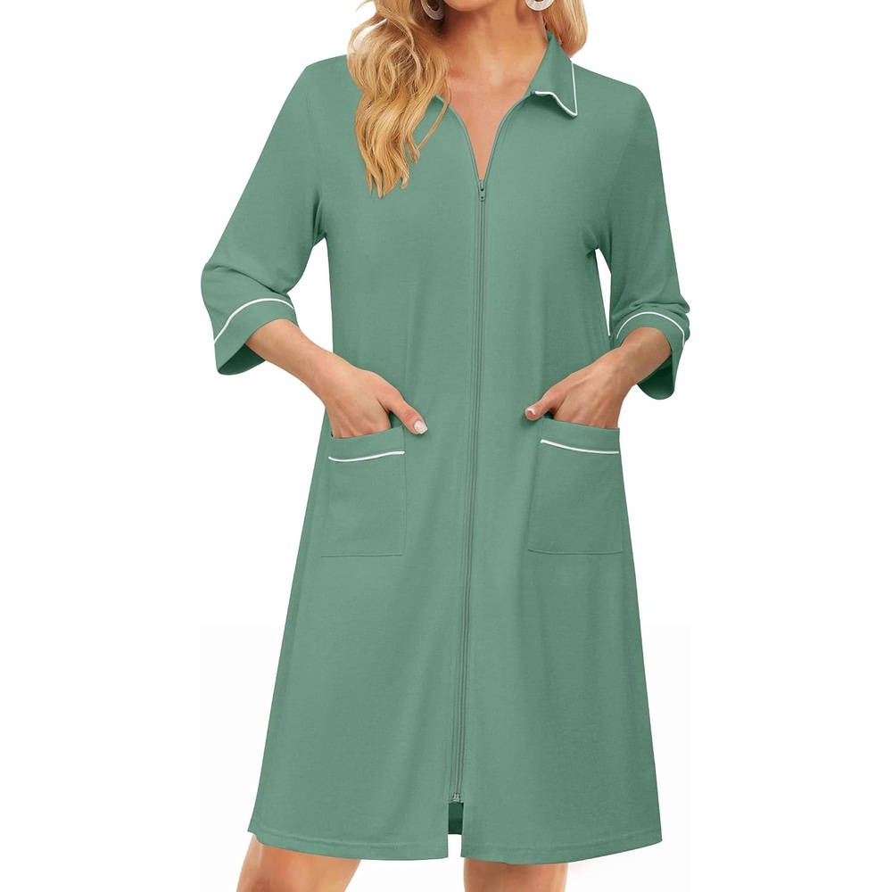 image:imageEkouaer Zipper Robes for Women 34 Sleeve Housecoats with PocketsMint Green