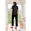 Ekouaer 2 Piece Satin Short Sleeve Pajamas Set Button Down Sleepwear(Black)
