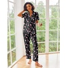 Ekouaer 2 Piece Satin Short Sleeve Pajamas Set Button Down Sleepwear(Black Cocktail)