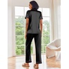 Ekouaer 2 Piece Satin Short Sleeve Pajamas Set Button Down Sleepwear(Black Pink)