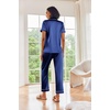 Ekouaer 2 Piece Satin Short Sleeve Pajamas Set Button Down Sleepwear(Blue)