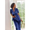 Ekouaer 2 Piece Satin Short Sleeve Pajamas Set Button Down Sleepwear(Blue)