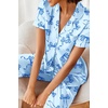 Ekouaer 2 Piece Satin Short Sleeve Pajamas Set Button Down Sleepwear(Blue Bow)