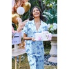 Ekouaer 2 Piece Satin Short Sleeve Pajamas Set Button Down Sleepwear(Blue Bow)