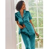 Ekouaer 2 Piece Satin Short Sleeve Pajamas Set Button Down Sleepwear(Blue Green)
