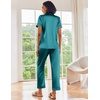 Ekouaer 2 Piece Satin Short Sleeve Pajamas Set Button Down Sleepwear(Blue Green)