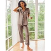 Ekouaer 2 Piece Satin Short Sleeve Pajamas Set Button Down Sleepwear(Brown)