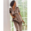 Ekouaer 2 Piece Satin Short Sleeve Pajamas Set Button Down Sleepwear(Brown)