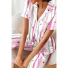 Ekouaer 2 Piece Satin Short Sleeve Pajamas Set Button Down Sleepwear(Colorful Striped Stars)