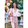 Ekouaer 2 Piece Satin Short Sleeve Pajamas Set Button Down Sleepwear(Colorful Striped Stars)