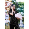 Ekouaer 2 Piece Satin Short Sleeve Pajamas Set Button Down Sleepwear(Dark Black)