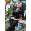 Ekouaer 2 Piece Satin Short Sleeve Pajamas Set Button Down Sleepwear(Dark Black)