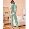 Ekouaer 2 Piece Satin Short Sleeve Pajamas Set Button Down Sleepwear(Gossamer Green)