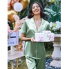 Ekouaer 2 Piece Satin Short Sleeve Pajamas Set Button Down Sleepwear(Gossamer Green)