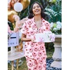 Ekouaer 2 Piece Satin Short Sleeve Pajamas Set Button Down Sleepwear(Heart-shaped Cake)