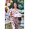 Ekouaer 2 Piece Satin Short Sleeve Pajamas Set Button Down Sleepwear(Holiday Coconut Trees)