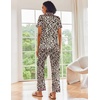 Ekouaer 2 Piece Satin Short Sleeve Pajamas Set Button Down Sleepwear(Leopard)