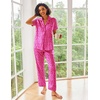 Ekouaer 2 Piece Satin Short Sleeve Pajamas Set Button Down Sleepwear(Leopard Hot Pink)